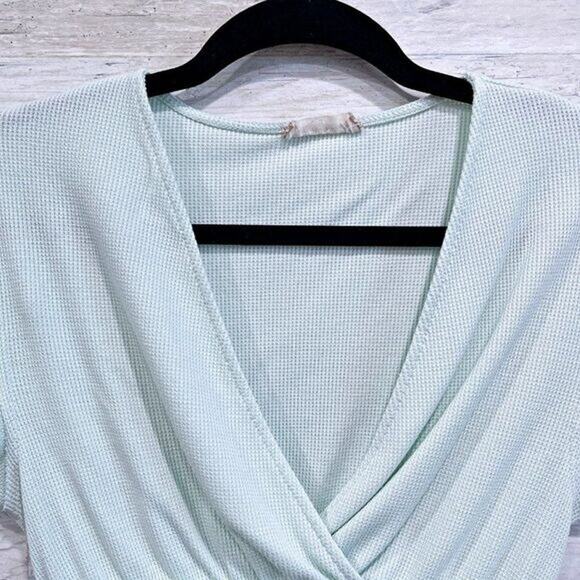 ALTAR'D STATE Ruffle Smocked Waist Wrap Top Light Green Womens Small - Picture 2 of 7